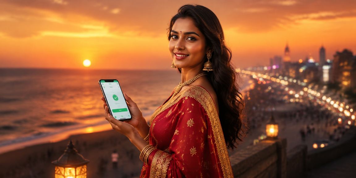 Indian woman enjoying mobile access at home
