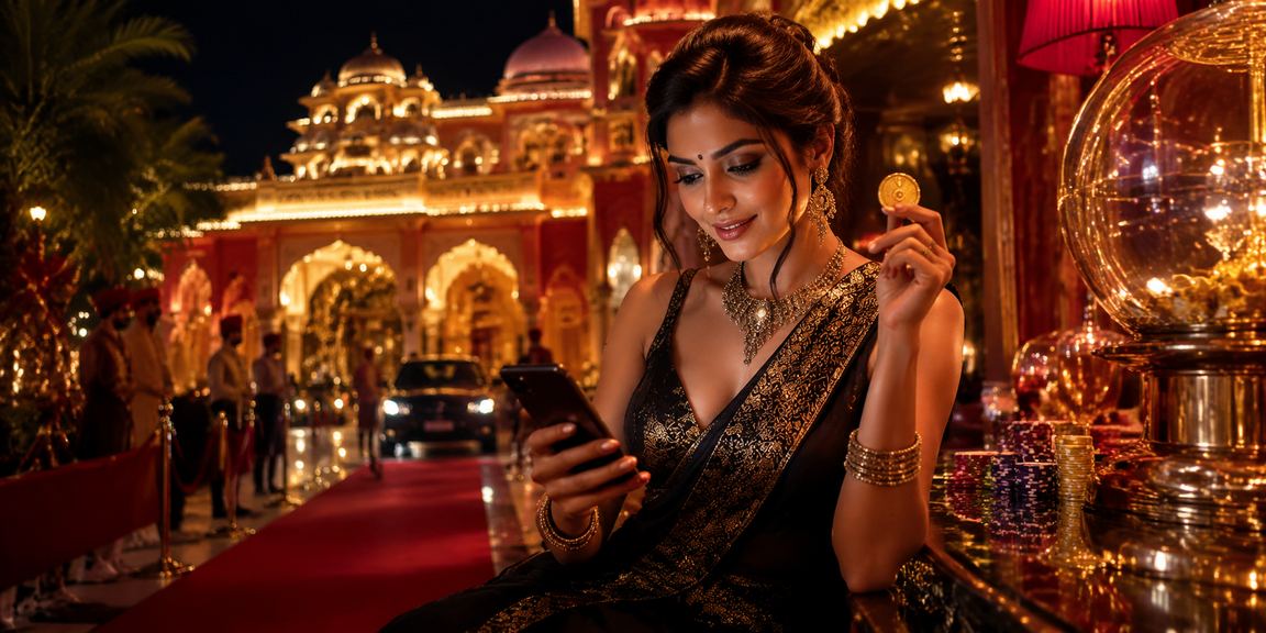 Traditional Indian celebration with red and gold decorations