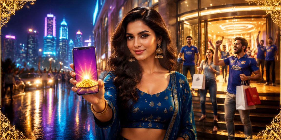 Festive promotion banner showing bright neon lights and cashback offers in Mumbai